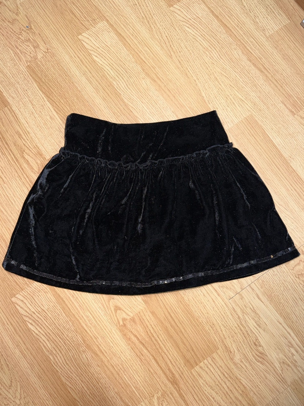 Basic Editions Black Velvet Sequin Trim Skirt Girls LG 10-12 Holiday Party